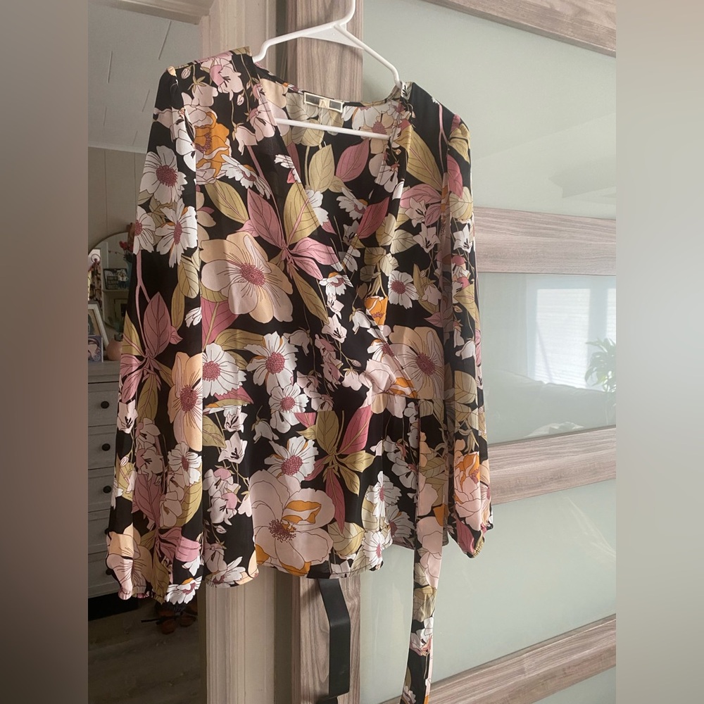 Pleione Floral Wrap Blouse - Black, Pink, and Orange